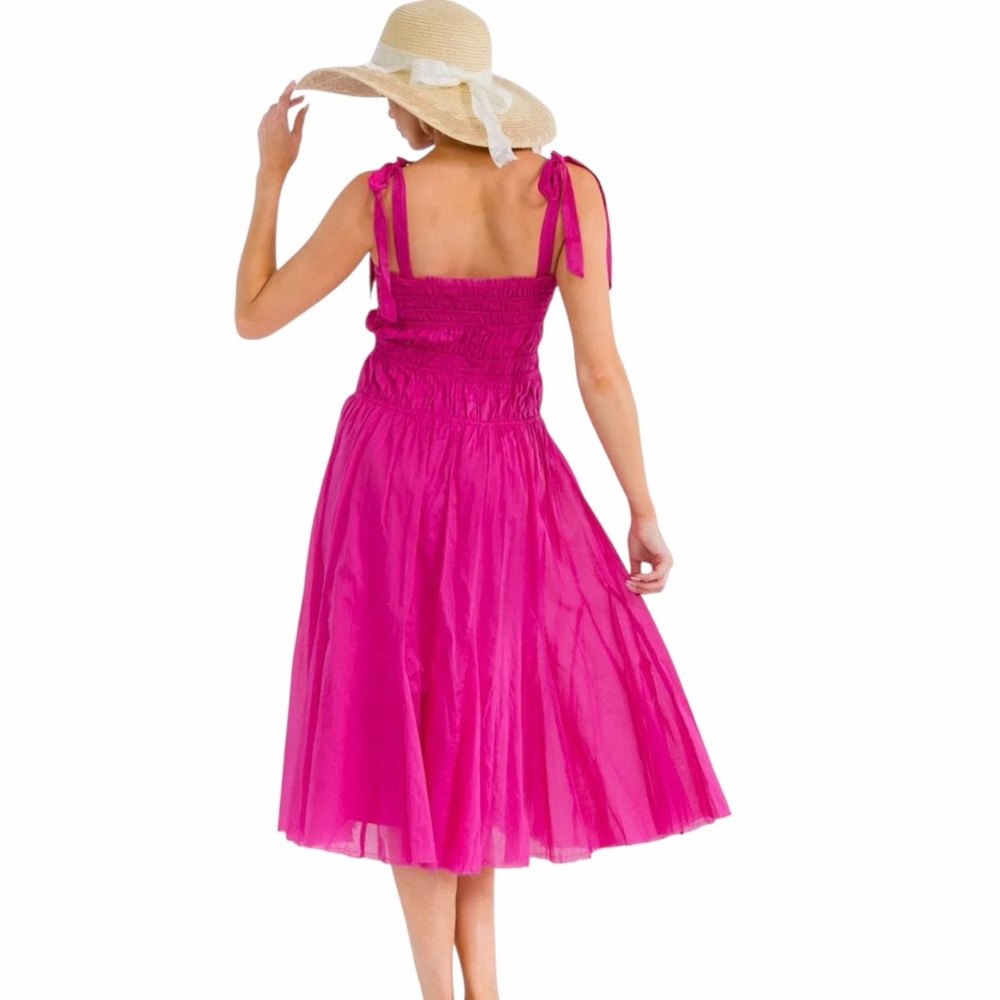NWT Summer Pink Adjustable Straps Smocked Midi Dress, various sizes - Picture 3 of 12
